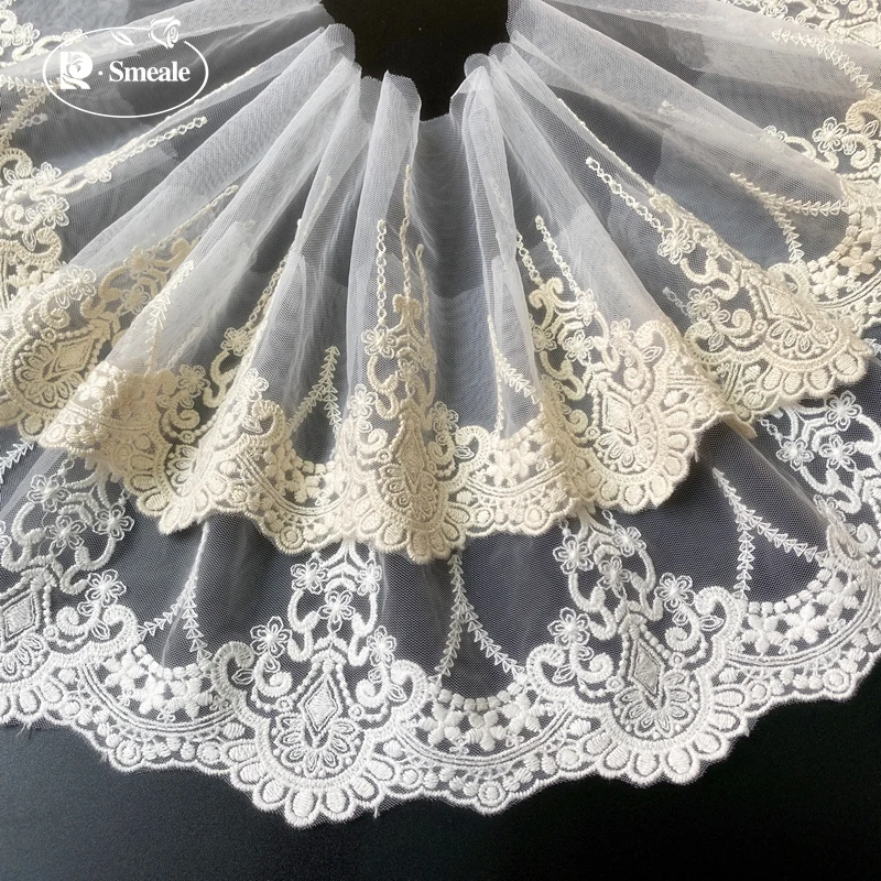 Beige White Embroidered Lace Fabric , DIY Handmade Materials, Lace Trim, Clothing Accessories, Width 12cm, RS3016