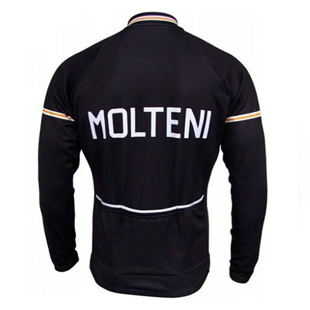 MOLTENI Classic Black Winter Fleece Cycling Jersey Retro Bike Clothing Road/MTB Bicycle Wear Shirts Long Sleeve Thin FULL ZIP