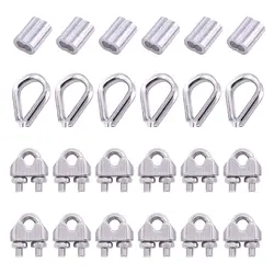 24Pcs M3 Wire Rope Cable Clip Clamp with Cable Thimbles Combo and Aluminum Crimping Loop Sleeve Set for Wire Rope Cable Thimbles