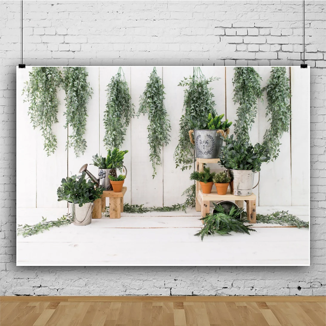 Yeele Baby White Wooden House Green Branch Water Plant Background Photophone Photography Backdrop for Decoration Customized Size