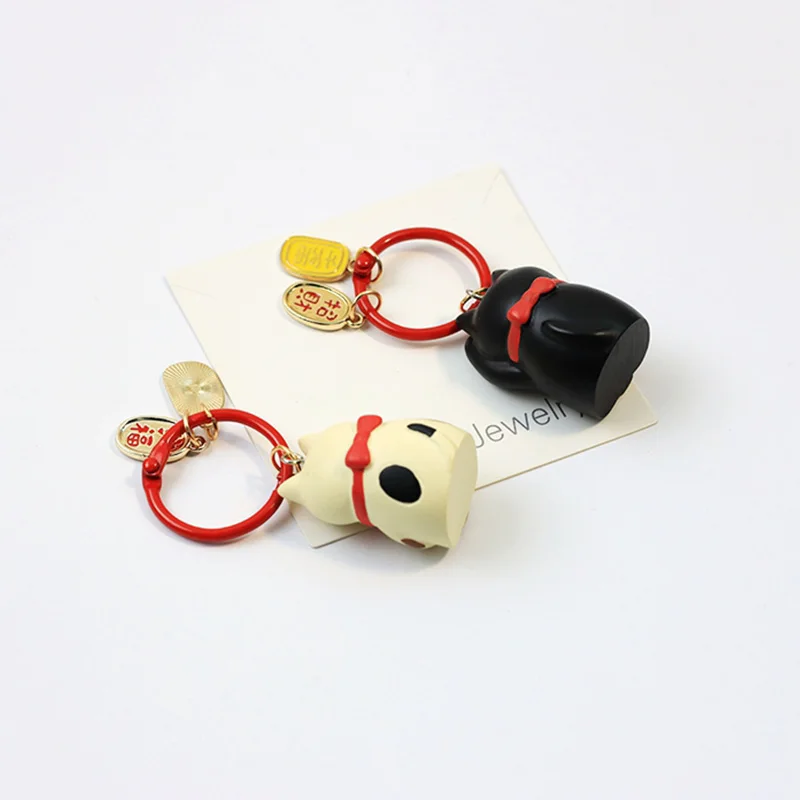 2023 Cute Chubby Resin Maneki Neko Rich Lucky Cat Keychain Fortune Tassel Key Ring Car For Women Bag Pendent Charms