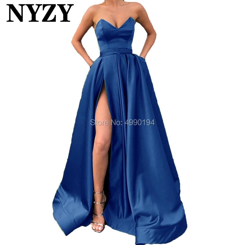 High Slit Satin Emerald Green Prom Dresses Long NYZY P72 Formal Dress Party Homecoming Graduation Evening Gown Robe de Soiree