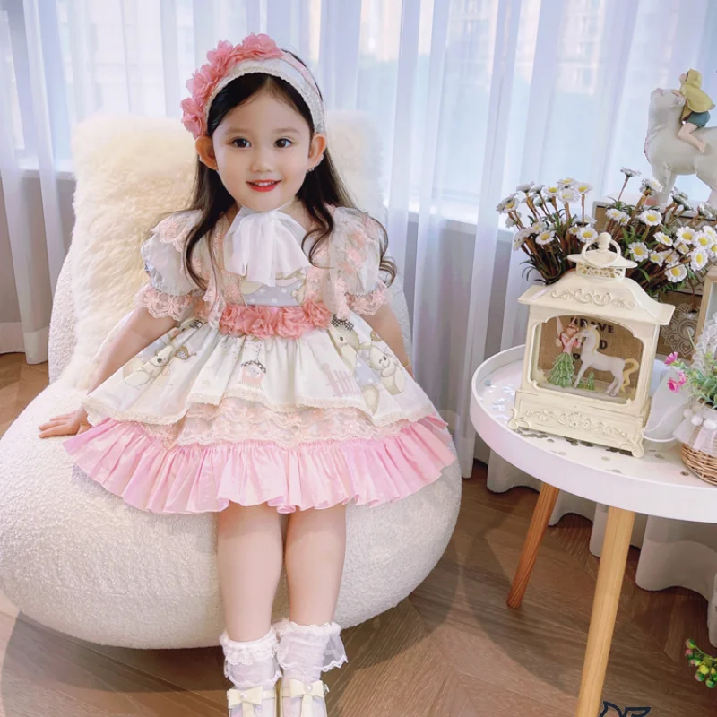 3pcs Girls Summer Lolita Princess Birthday Dress Spanish Children Dress Sweet Girls Eid Dress Toddler Girl Christmas Outfits