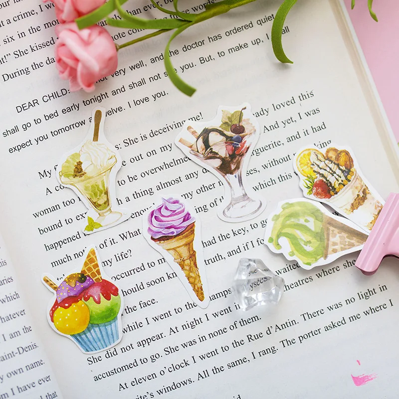 Mohamm 50Pcs Ice Cream Decorative Sticker Books Scrapbooking DIY Note Paper Sticker Flakes Stationary Accessories Art Supplie