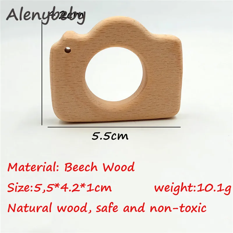 Wooden Camera Teethers Rings Natural Handmade Wooden Toys DIY Wood Personalized Pendent Eco-Friendly Safe Baby Teether Toys