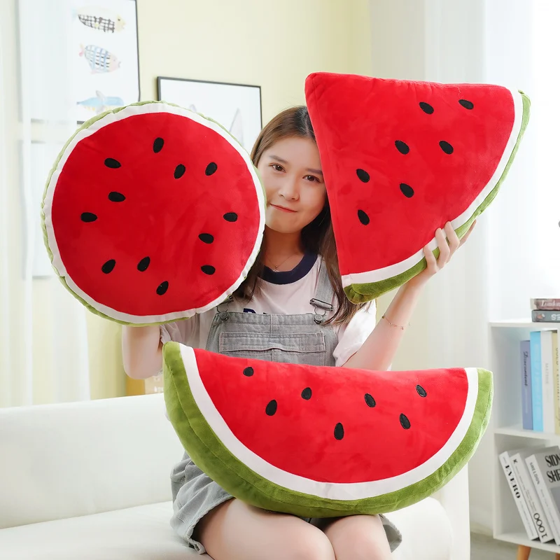 Juguetes de peluche de sandía bonitos y realistas, cojines de plantas rellenas, almohada de frutas de dibujos animados Kawaii, juguete suave para niños, regalo de cumpleaños