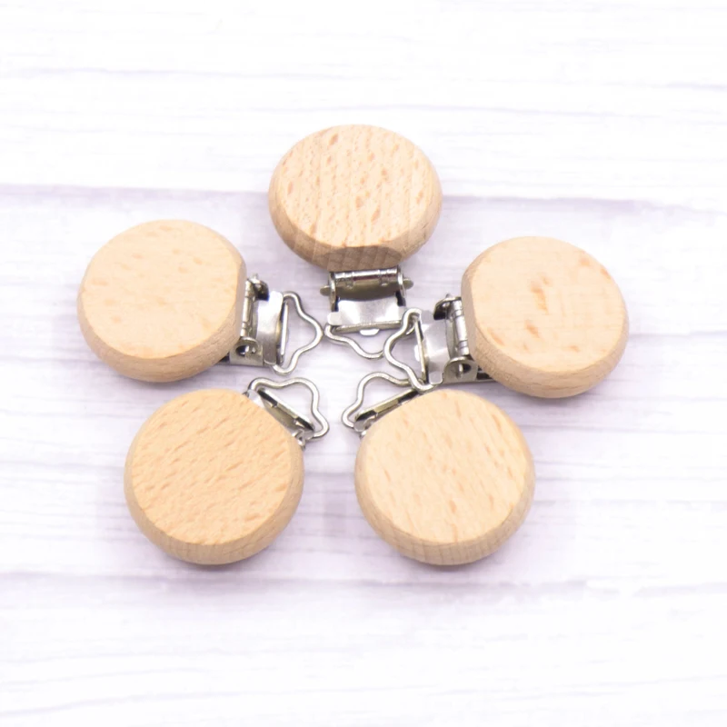 

50PCS Beech Wood Baby Pacifier Clips Round Dummy Clip DIY Paci Chain Accessories Chemical Free Wooden Pacifier Holder