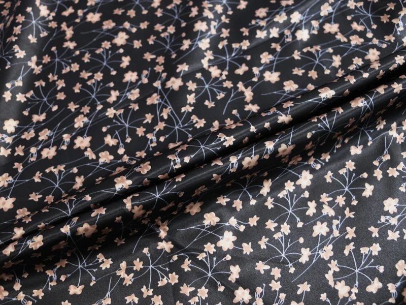 1 meter X 1.48 meter Elegant Floral Satin Fabric Soft Polyester Charmeuse Material For Scarf Headband Lining