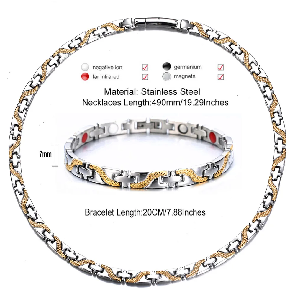 Vintage Stainless Steel Arthritis Therapy Germanium Magnetic Jewelry Sets For Women Health Dragon Chain Bracelet Necklaces Sets