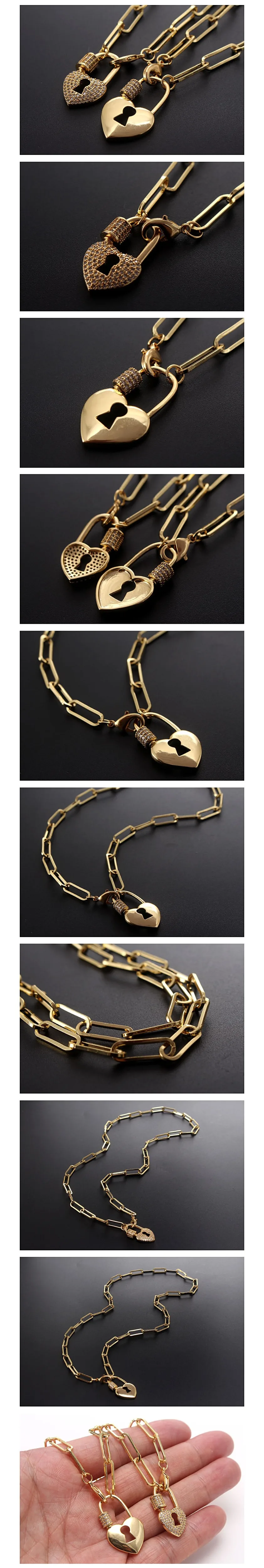 MHS.SUN Kreative Halsketten mit Herzschloss-Anhänger, modischer Zirkonia-Vorhängeschloss-Charm für Frauen, klobige Kette, Choker-Schmuck – Detail 37