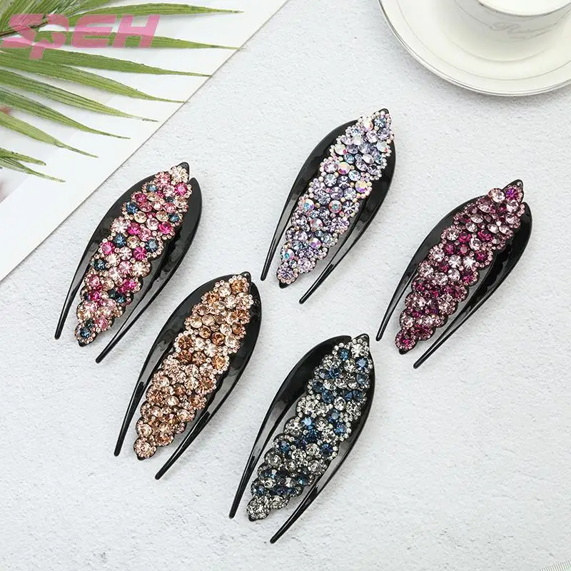 

Hairpin Bowknot Headdress Leather Full Rhinestone Top Clip Czech Diamond Sweet Super Flash Disk Hairpin Simple and Wild