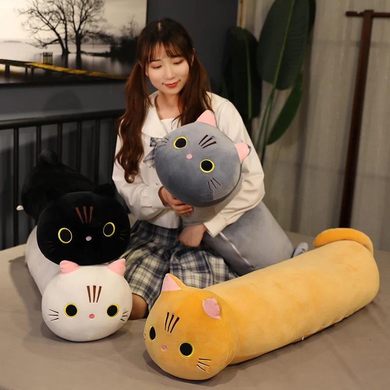 Kawaii Cat Long Pillow Sofa Cushion Plush Toy Stuffed Cartoon Cat Animal Doll for Lovely Gift