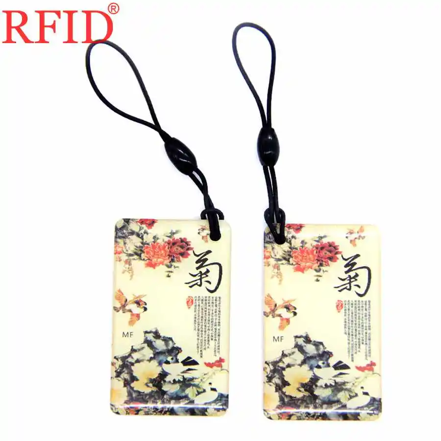 UID S50 1K 13.56Mhz Chrysanthemum Pattern Changeable Rewritable RFID NFC Dropping Glue Keyfob Key Fobs Badge Token Tag 1pcs