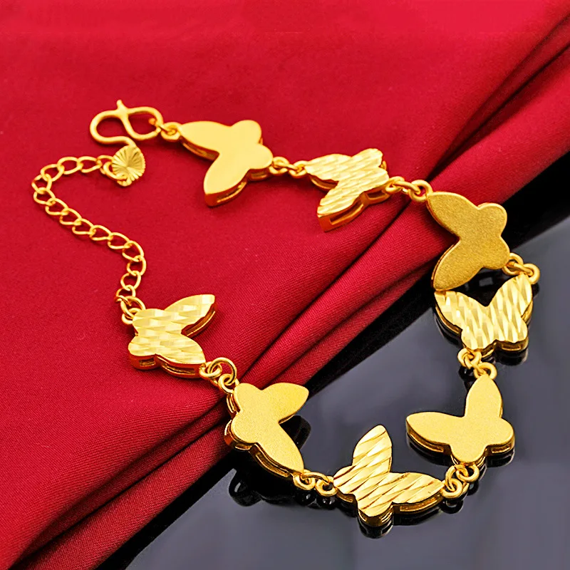 

24k Yellow Gold Butterfly Shaped Bracelets for Women Bridal Bracelet Bangles Wedding Anniversary Fine Gold Jewelry Gift Not Fade