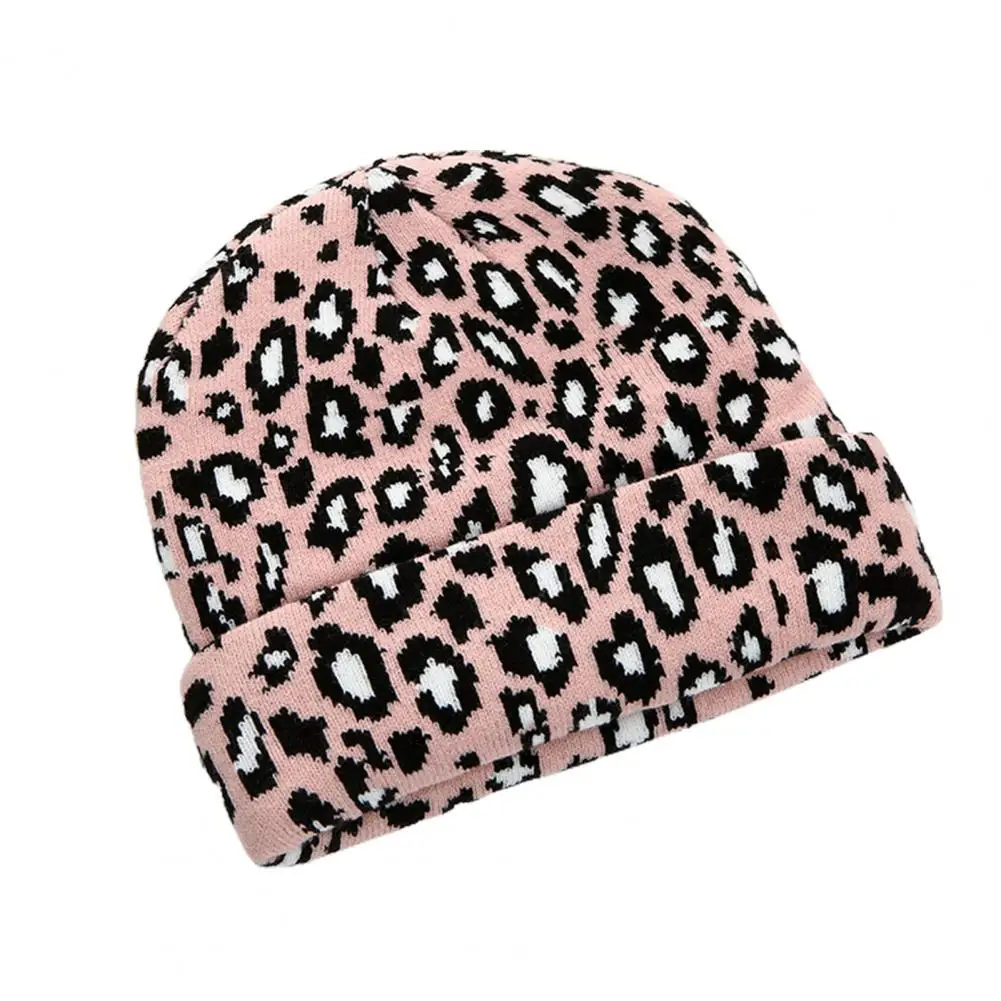 Adult Cap Leopard Dome Men Women Warm Stretchy Knitted Cap for Outdoor