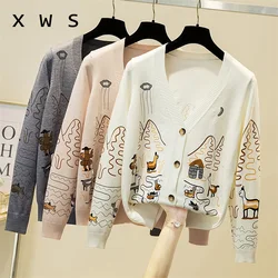 Women's knitted jacket 2021 new autumn and winter Korean version of the V-neck fashion outer cardigan sweater women jersey mujer