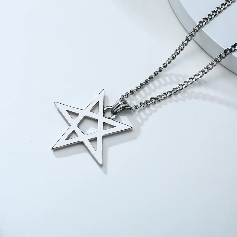 Pentagram Pentacle Pendant Necklace Stainless Steel Pentagramma Stackable Or To Wear Solo Men Necklace with 24inch