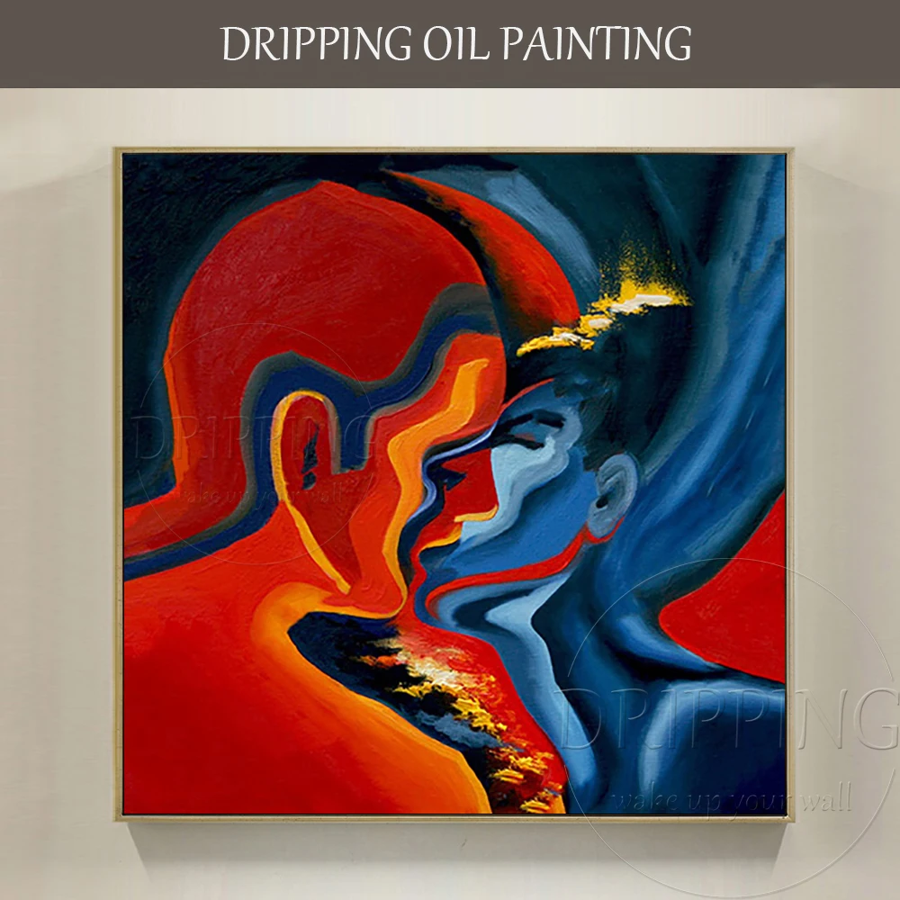 

Hand-painted High Quality Abstract Figure Man and Woman Kissing Oil Painting on Canvas Modern Wall Picture Kiss Oil Painting