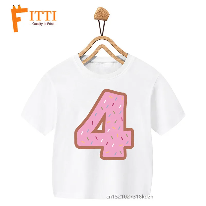 Pink donut numbers Flower Print Girl White T-shirt Kid Summer Kawaii Funny Clothes Little Baby Animal Y2K Clothes,Drop Ship