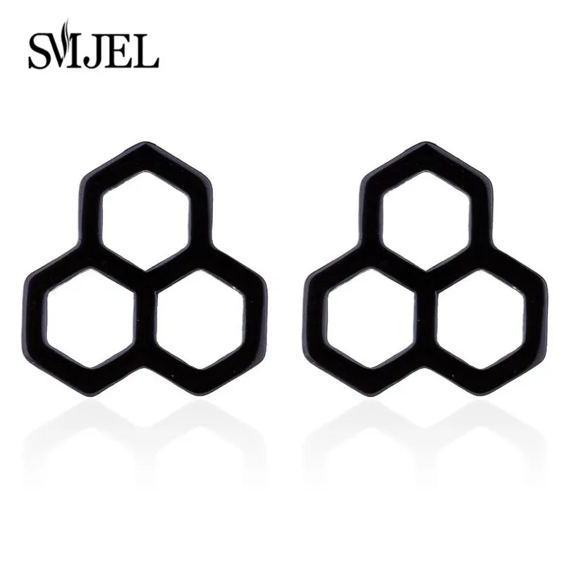 SMJEL Cute Stainless Steel Stud Earrings for Women Girl Fashion Geometric Elephant Bar Crescent Cat Earings Black Jewelry brinco