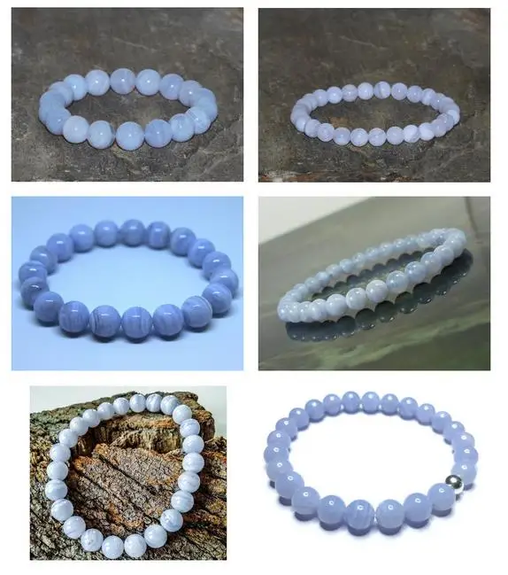 Natural Stone Blue Chalcedony Round Beads For Jewelry Making Strand 15\