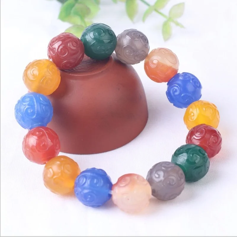 

Duobao Candy Yanyuan Agate Bracelet Women's Natural Rough Stone Carved Buddhist Bead Bracelet Jewelry