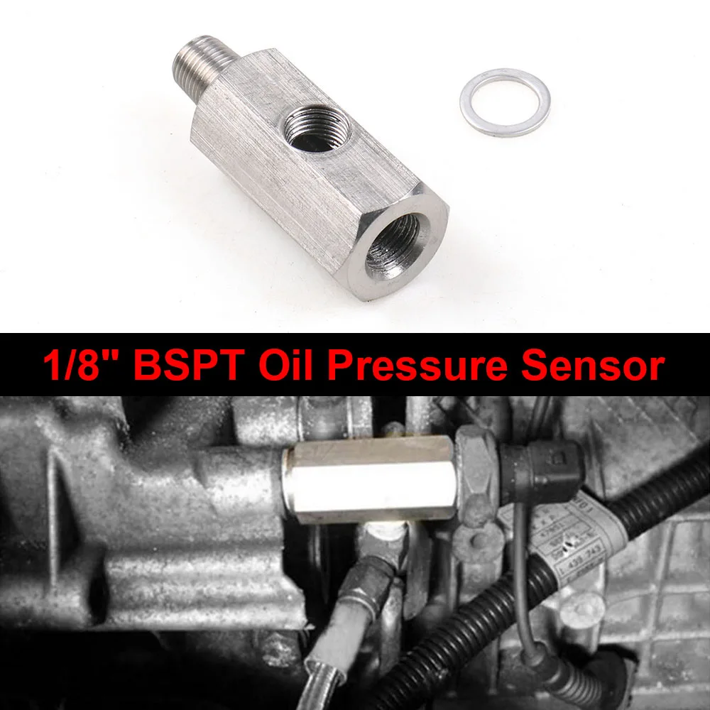 Stainless steel 1/8'' BSPT Oil Pressure Sensor Tee to NPT Fitting Adapter Turbo Feed Line Turbo Oil Feed Fitting Auto Parts