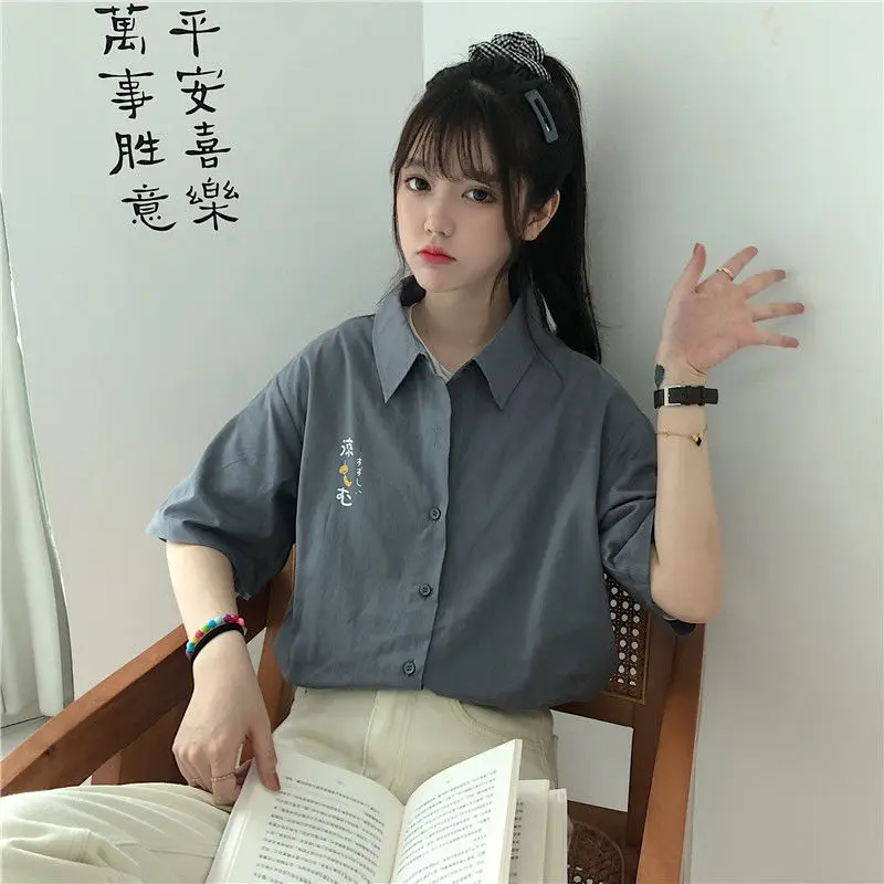 Women Short Sleeve Shirts Fashion Japan Style Print Retro Harajuku Streetwear Trendy Kawaii Chic Casual All-match Blouses Teens