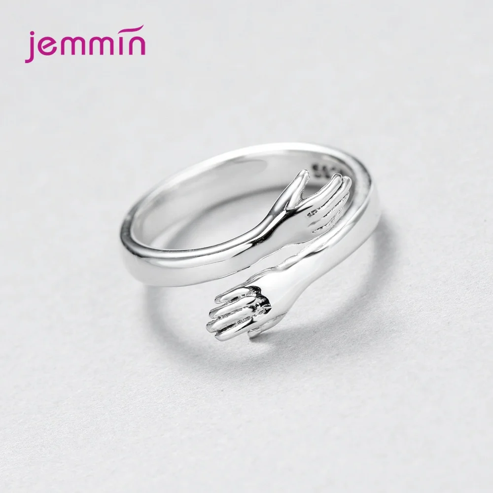 Exquisite 100% 925 Silver  Hugging Hands Rings for Lovers' Engagement Wedding Jewelry Open Finger Rings for Women Femme