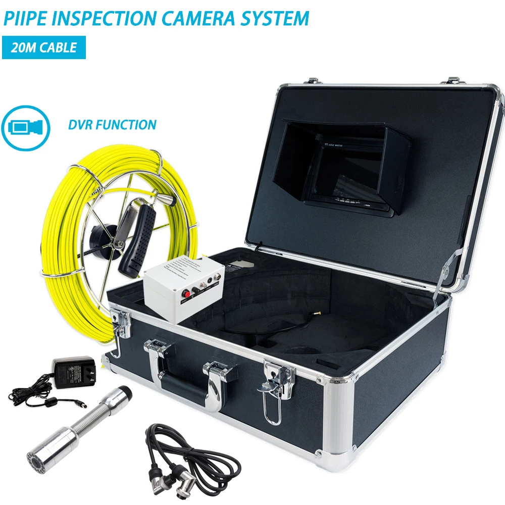 

20m DVR Drain 23mm Endoscope Pipe Inspection Industrial System Waterproof Plumbing Sewer Camera 7inch Screen 12V4500mAh Battery