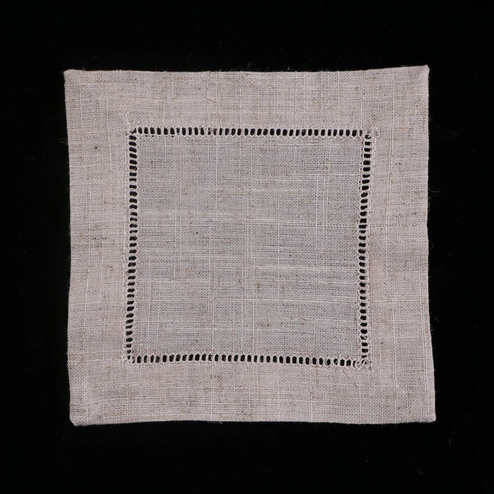 

N038-6 Natural Flaxen Polyester Linen 120 pieces 6"x6" Hemstitched Cocktail Napkins Ladder Hem Stitch Cloth Napkin Coasters