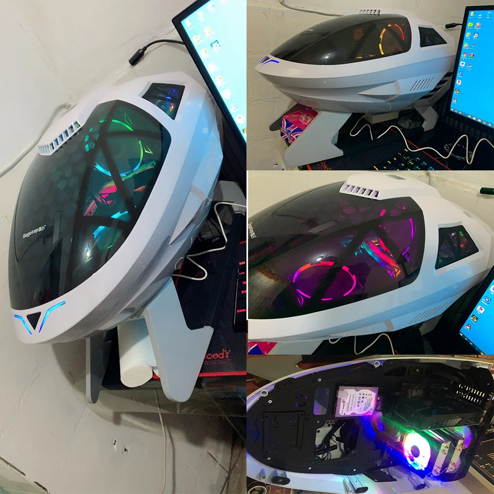 Special-Shaped Spaceship Micro ATX Computer Gaming Case With Projector LED DIY Water Cooled USB3.0 MATX ITX PC Desktop Chassis