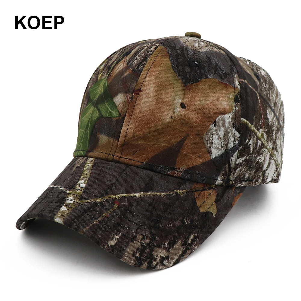 KOEP 2021 New Outdoor Fishing Caps Jungle Baseball Cap Hunting Hat Cotton Oak Camouflage Dad Snapback Hats Bulrush Camouflage