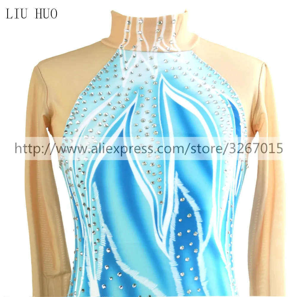 LIUHUO Ice Figure Skating Dress Women\'s Girls\' Blue White Competition Performance Costume Dance Leotard Rhythmic Gymnastics Teen