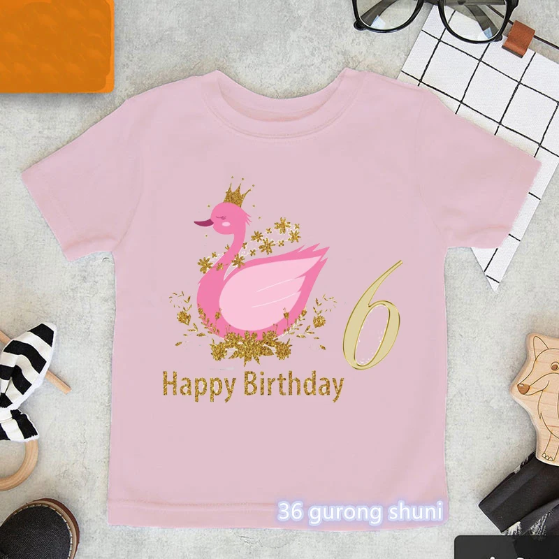 T-Shirt For Girls Funny Flamingo Graphics 3 To10 Years Old Happy Birthday Costume Cute Kids Clothes Summer High Quality Tops