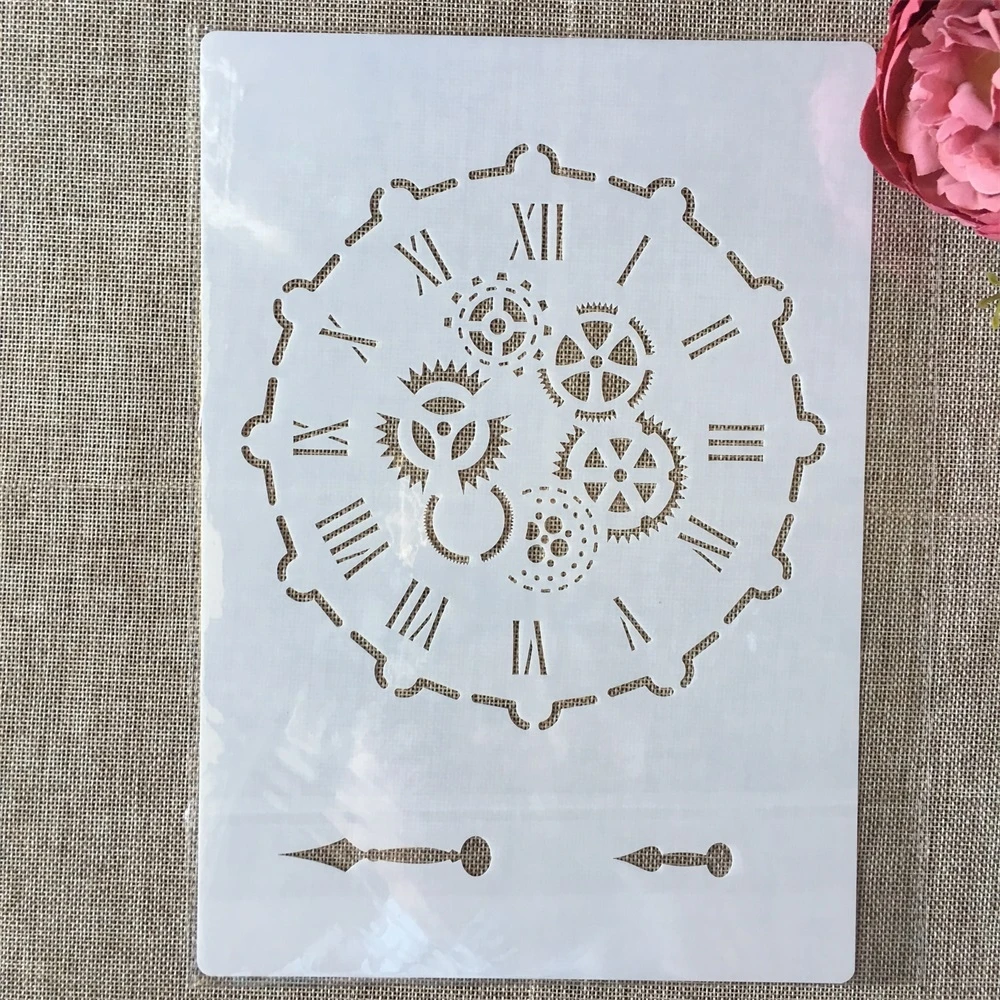 A4 29cm Gear Clock Dial Point DIY Layering Stencils Wall Painting Scrapbook Coloring Embossing Album Decorative Template