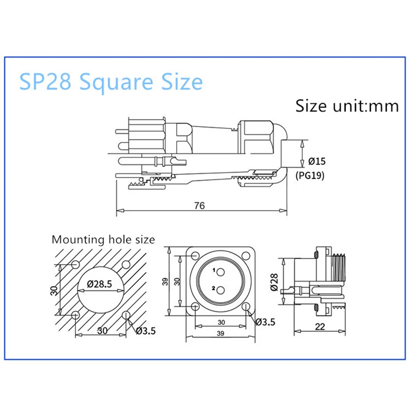 SP28 IP68 Square Flange Cable waterproof Aviation connector 2/3/4/5/6/7/9/10/12/14/16/19/22/24/26 Pin Electric Power plug socket