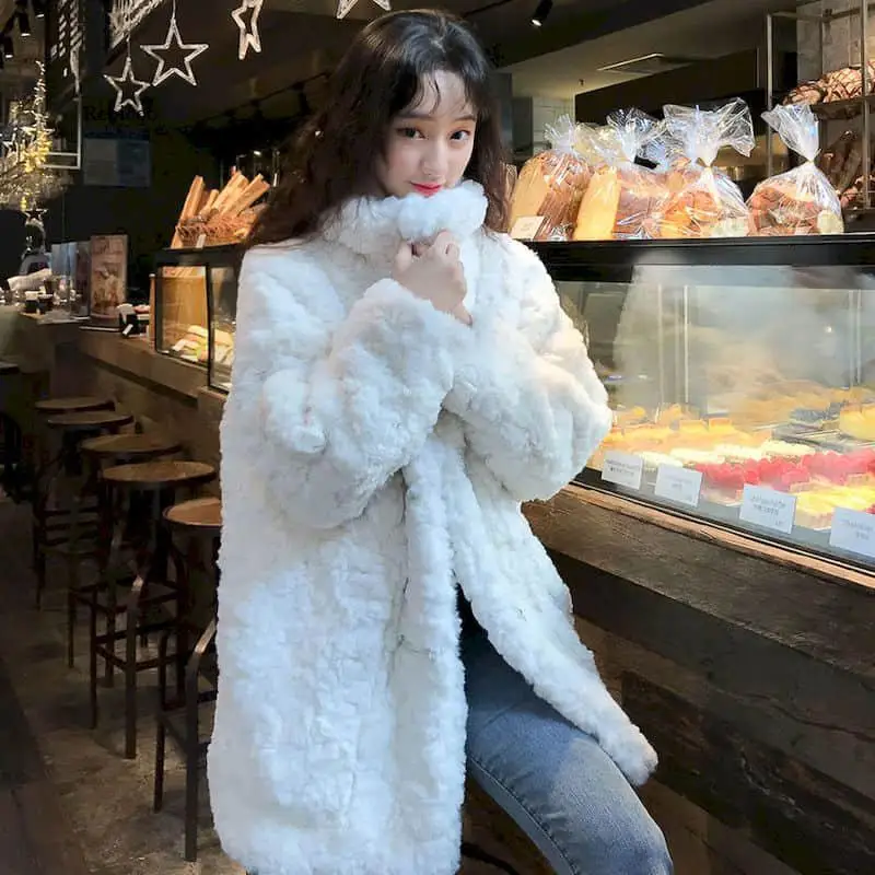 

Long Padded Jackst Lamb cashmere winter new Korean warm thick coat female imitation fur lazy rabbit fur mid-length coat