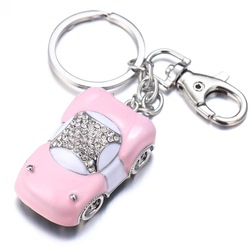 Fashion cute pink painting oil point drill car keychaim Christmas birthday gift free shipping