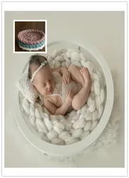 Newborn Merino Wool Nest Blanket,Round Knit Chunky Blanket,Baby Photography Basket Filler Nest Wool Roving,White Knit Blanket