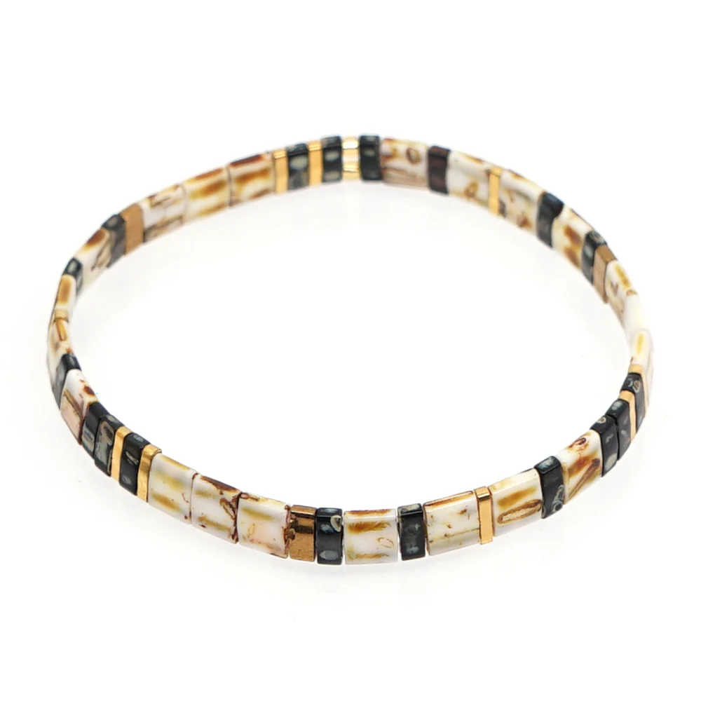 Go2BoHo-Japanese Telha frisada Pulseiras para Mulheres, Bohemian Moda Jóias, Multicolor 5 Stacking Stretch Set, Miyuki Tila