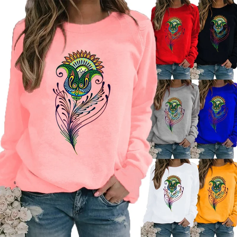 

New Fashion Ladies Shirt Autumn and Winter Printing Shirt Motion Long Sleeve Graphic Tee Round Neck Pullover Loose Shirt