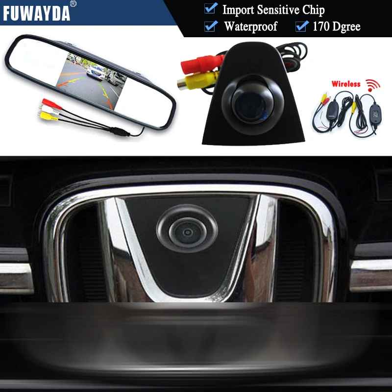 FUWAYDA wireless HD CCD Vehicle logo Front view camera with 4.3inch mirror monitor for Honda Odyssey Civic CRV Spirior Crosstour