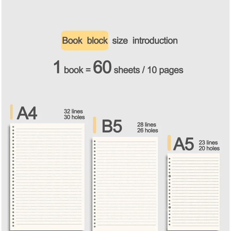 Cuaderno lateral suave de hojas sueltas A4, B5, A5, planificador de diario, cuadernos de línea Horizontal transparentes, papelería escolar y de