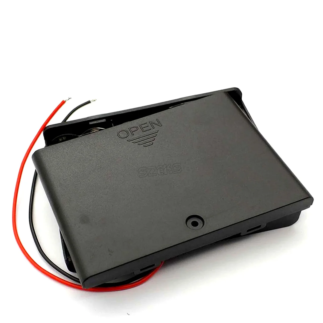 เคสเก็บแบตเตอรี่6 AA 9V เคสใส่แบตเตอรี่พลาสติก1.5V เคสฝาปิดสวิตช์เปิด/ปิดด้วยสายฝาปิดสำหรับ6x1.5V AA