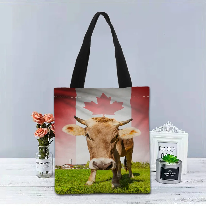 

Animal Cow Handbag Foldable Shopping Bag Reusable Eco Large Unisex Canvas Fabric Shoulder Bags Tote Grocery Cloth Pouch 1214