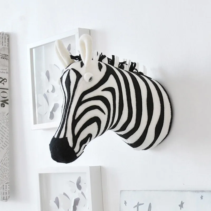 Tête d'animal en peluche, décoration murale, jouets, tête d'éléphant/girafe/zèbre, cadeau de chambre à coucher