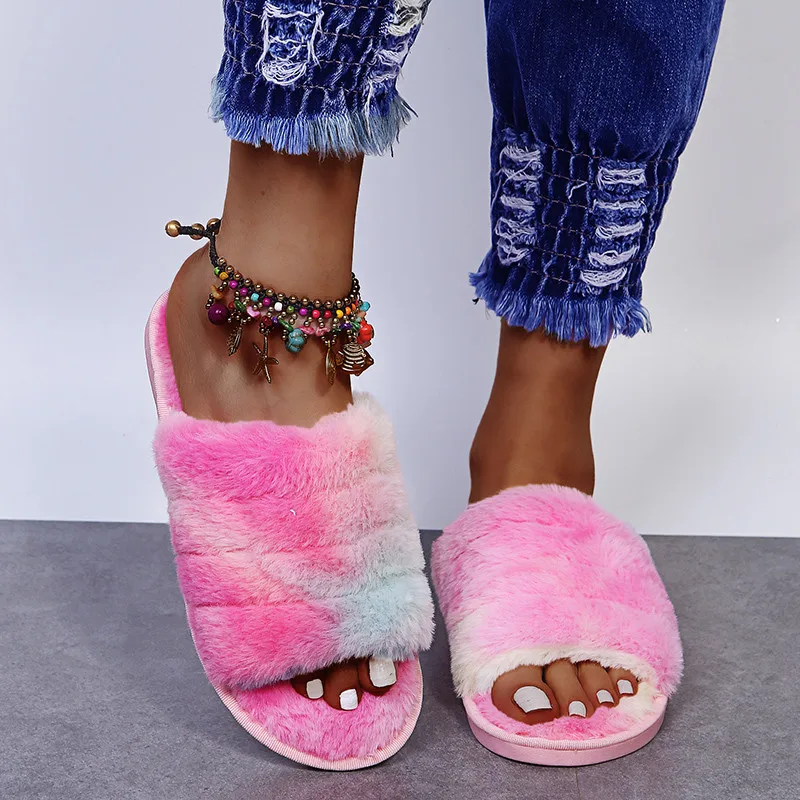 COOTELILI Women Home Slippers With Faux Fur 2024 Fashion Flat Shoes Colorful Shoes For Woman Flats Basic Slipper 36-41