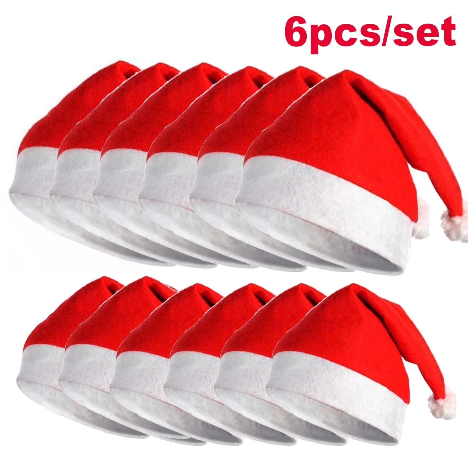 6pcs Christmas Hats Plush Soft Ultra Thick Warm Santa Claus Hat Adults Children Xmas Santa Hats Festival Cap Cotton Velvet