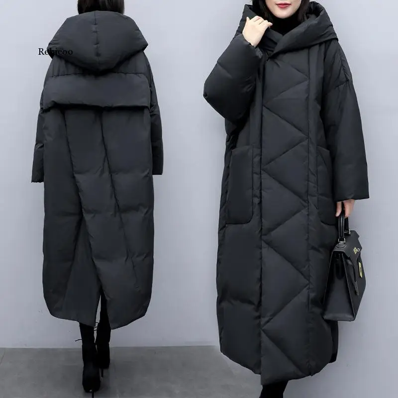 Imagem -05 - Inverno Oversize Pato Quente para Baixo Cabolsa Feminino X-long para Baixo Cabolsa Quente com Capuz Cocoon Estilo Grosso Quente Parkas